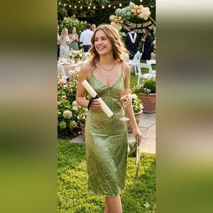 Sexy A line Straps Green Floral Prom Dresses Evening